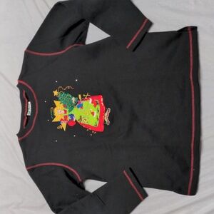 Vintage 90s Christmas Angel Embellished Black Sweatshirt Ugly Cute Sz M